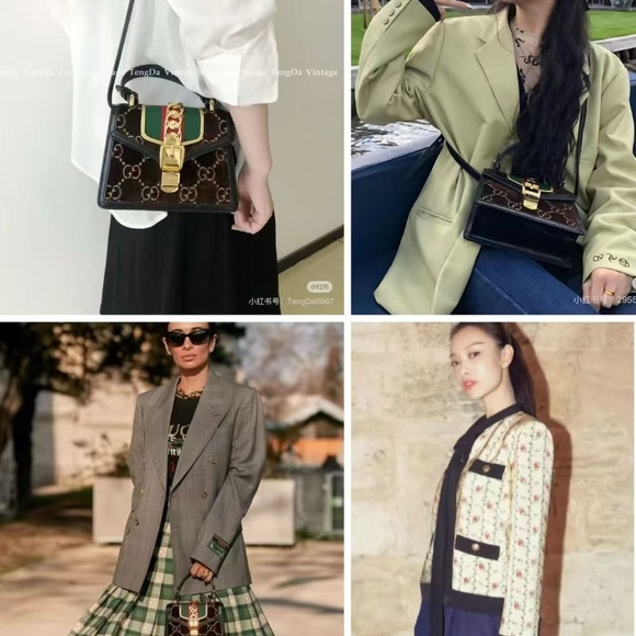 N16 Slightly Used Gucci Sylvie Brown velvet small shoulder straps Bag - Picture 8 of 15